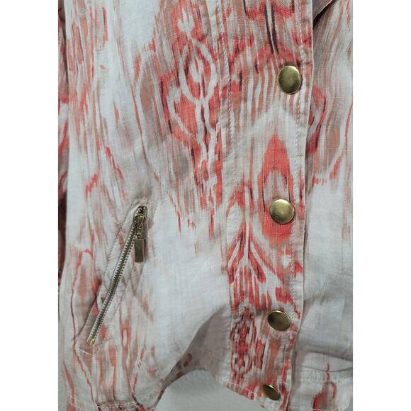 Chico's Cream Orange Abstract Print Half Snap Closure Jacket 2 Large Lightweight - Picture 5 of 7